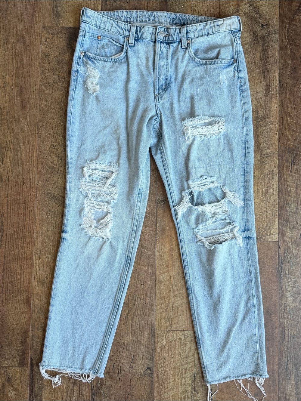 &Demin Women’s Boyfriend Jeans Low Waist Straight Leg Distressed Demin 10